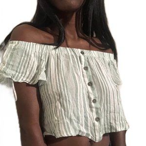 Green and White off shoulder crop top